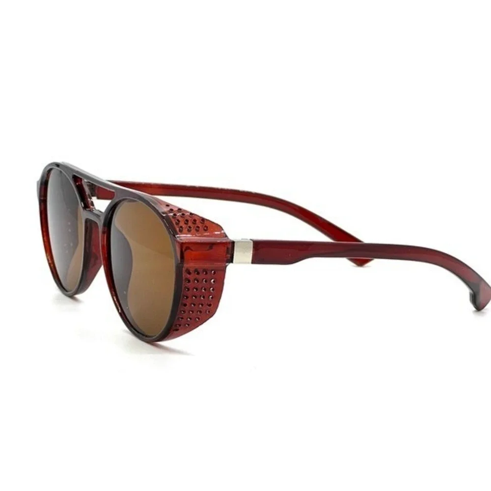 Unisex‎ Vintage Steampunk Sunglasses Fashion Round Brown Retro Eyewear Men Women